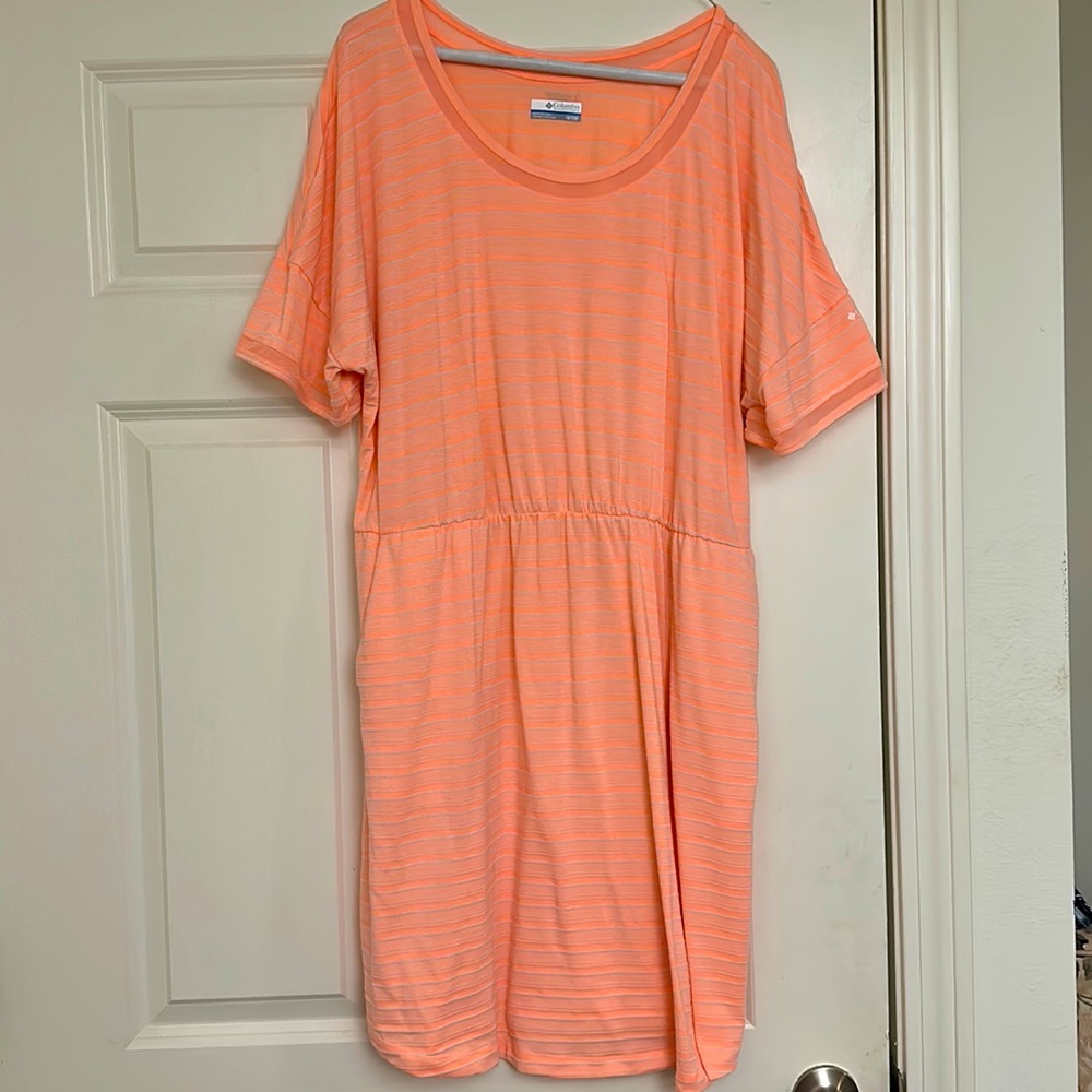 Columbia Slack Water Dress Orange Sherbert Plus 1X UPF50 Wicking/Lightweight EUC